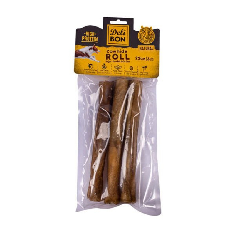 Delibon 3'lü Natural Sığır Derisi Dürüm 22 Cm | Köpek Atıştırmalık Ödül Maması Delibon 3'lü Natural Sığır Derisi Dürüm 22 Cm | Köpek Atıştırmalık Ödül Maması