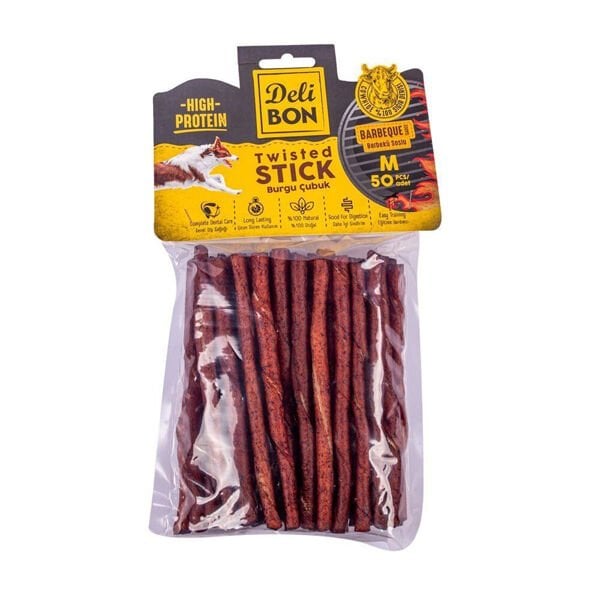 Delibon 50'li Barbekü Soslu Kalın Burgu Çubuk | Köpek Kemik Ödül Maması
