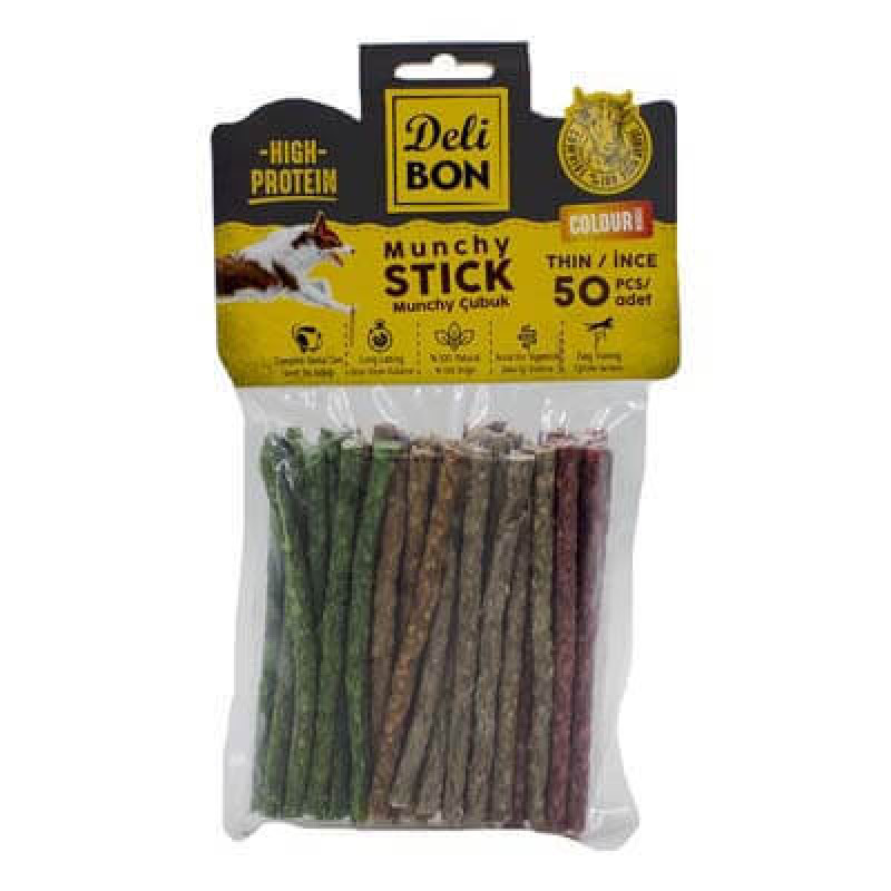Delibon 50'li Deri Munchy Çubuk İnce Boy Karışık Renk | Köpek Kemik Ödül Maması Delibon 50'li Deri Munchy Çubuk İnce Boy Karışık Renk | Köpek Kemik Ödül Maması