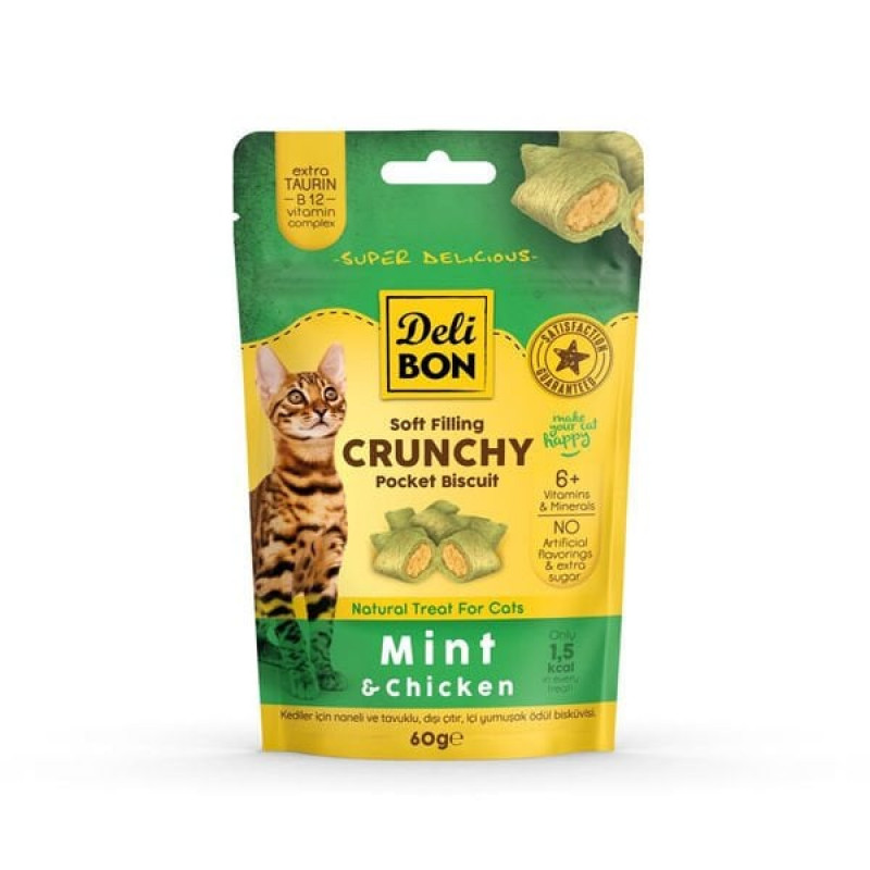 Delibon 60 Gr Chrunchy Tavuk ve Nane | Kedi Bisküvi Ödül Maması Delibon 60 Gr Chrunchy Tavuk ve Nane | Kedi Bisküvi Ödül Maması