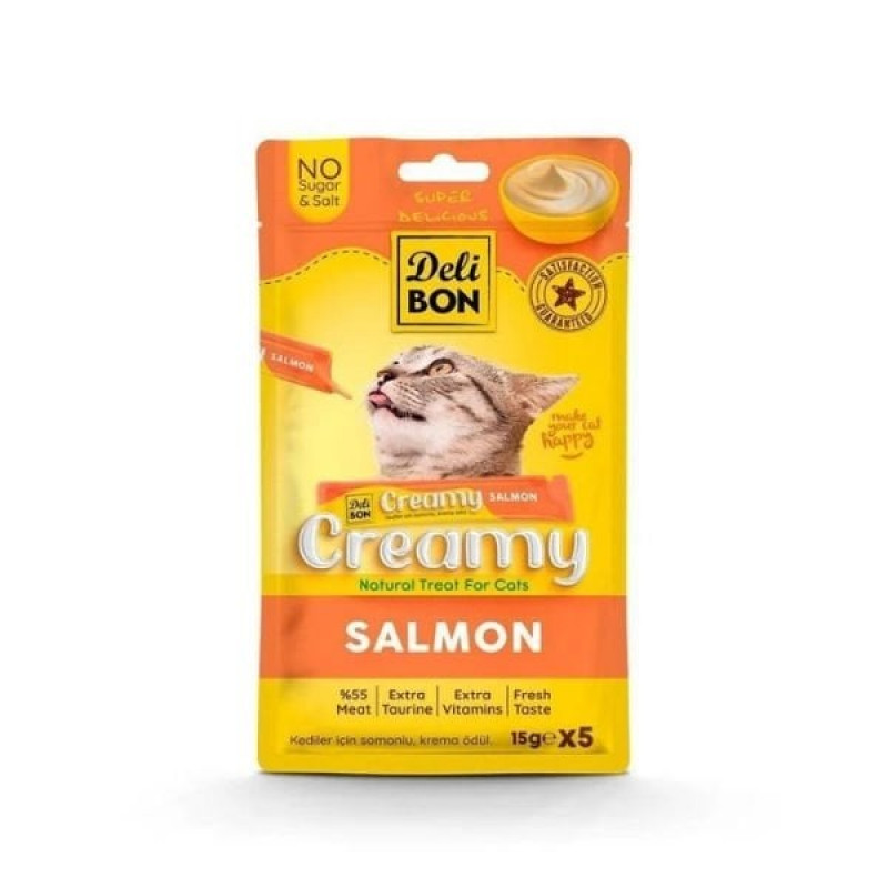 Delibon Creamy Somonlu Sıvı Kedi Ödül Maması 5x15 Gr | Yetişkin Kedi Maması Delibon Creamy Somonlu Sıvı Kedi Ödül Maması 5x15 Gr | Yetişkin Kedi Maması