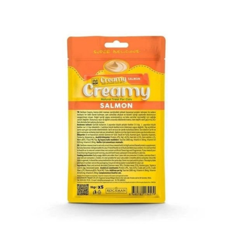 Delibon Creamy Somonlu Sıvı Kedi Ödül Maması 5x15 Gr | Yetişkin Kedi Maması
