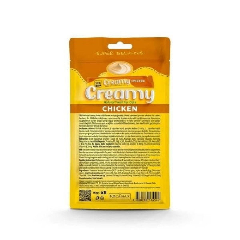 Delibon Creamy Tavuklu Sıvı Kedi Ödül Maması 5x15 Gr | Yetişkin Kedi Maması