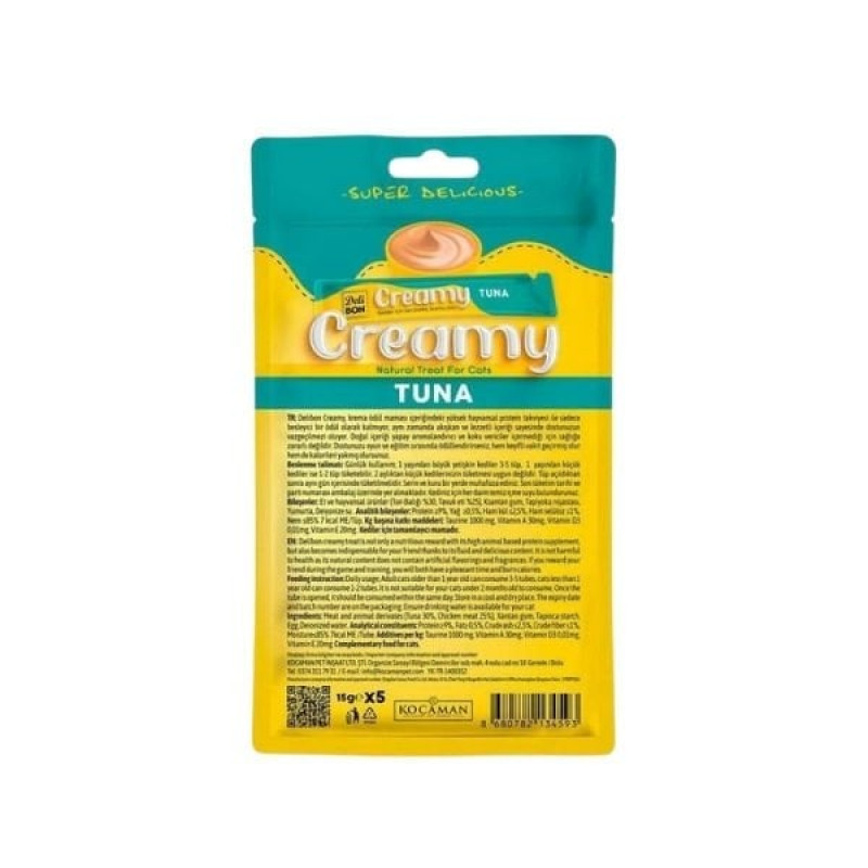 Delibon Creamy Ton Balıklı Sıvı Kedi Ödül Maması 5x15 Gr | Yetişkin Kedi Maması