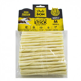 Delibon 100'lü Orta Boy Deri Burgu Çubuk Beyaz | Köpek Atıştırmalık Ödül Maması