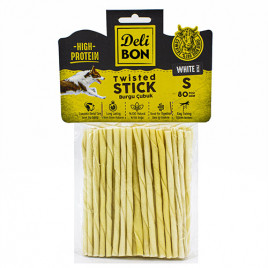 Delibon 80'li İnce Boy Deri Burgu Çubuk Beyaz | Köpek Atıştırmalık Ödül Maması