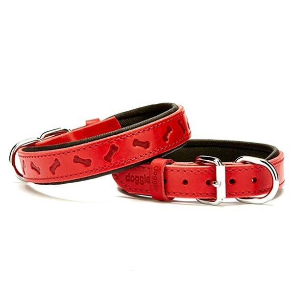 Doggie 2.5x45 Cm Comfort Deri Kemik Desenli Boyun Tasması Medium Kırmızı | Köpek Boyun Tasması