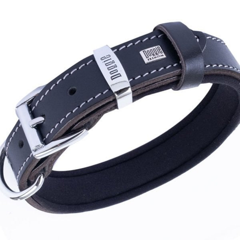 Doggie 2.5x45 Cm Comfort Deri Kemik Desenli Boyun Tasması Medium Siyah | Köpek Boyun Tasması