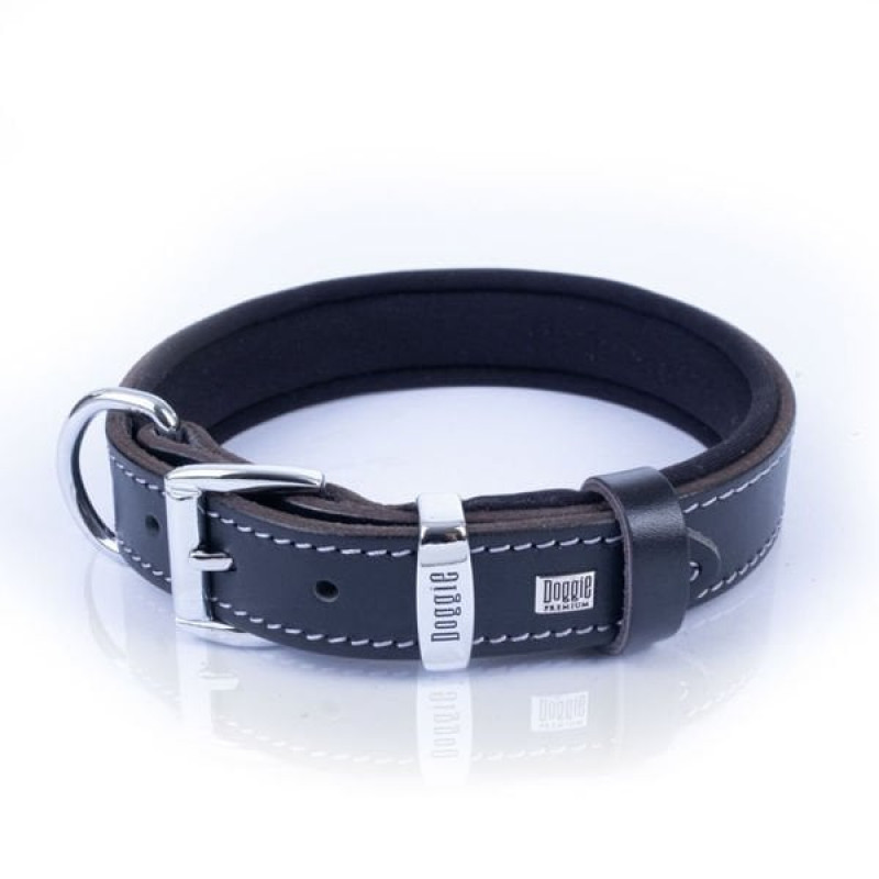 Doggie 2.5x45 Cm Comfort Deri Kemik Desenli Boyun Tasması Medium Siyah | Köpek Boyun Tasması