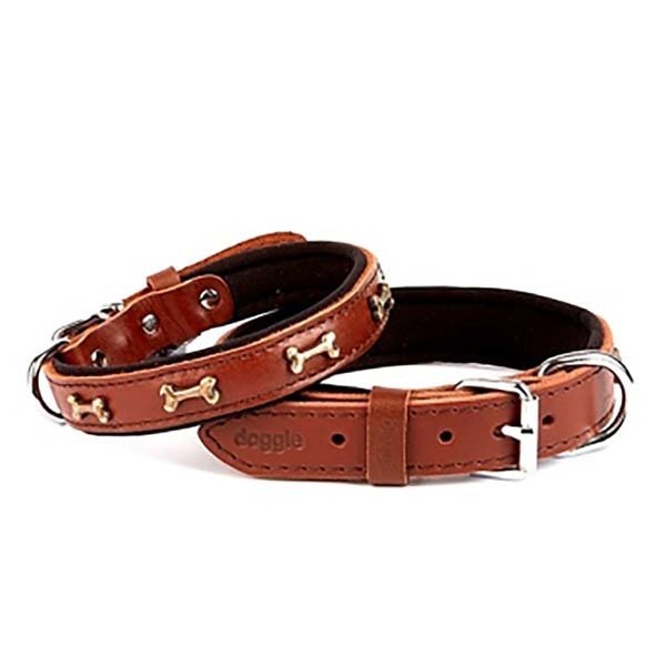 Doggie 2.5x45 Cm Comfort Deri Kemik Süslü Boyun Tasması Medium Kahverengi | Köpek Boyun Tasması