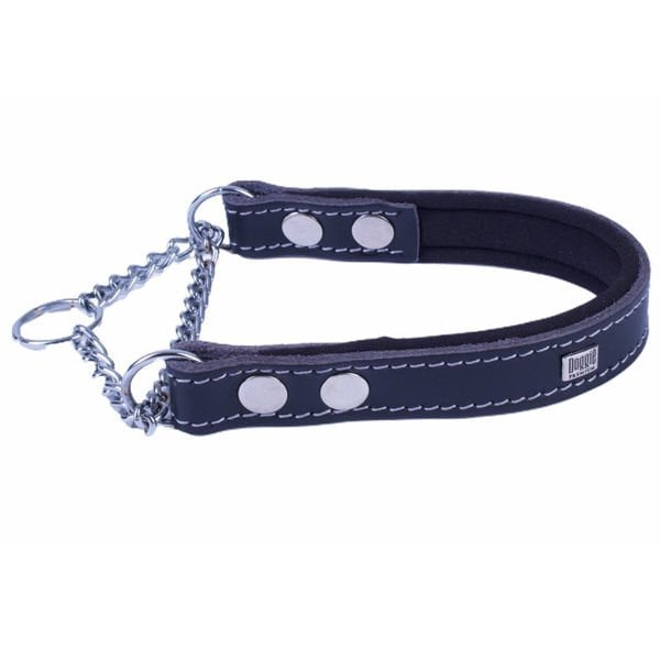 Doggie 2x35-45 Cm Konfor Deri Zincirli Boğma Tasma Black | Köpek Eğitim Tasması