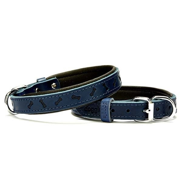 Doggie 2x35 Cm Comfort Deri Kemik Desenli Boyun Tasması Small Mavi | Köpek Boyun Tasması