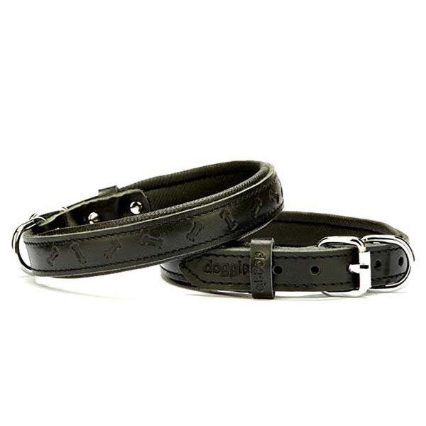 Doggie 2x35 Cm Comfort Deri Kemik Desenli Boyun Tasması Small Siyah | Köpek Boyun Tasması