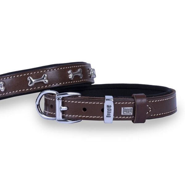 Doggie 2x35 Cm Comfort Deri Kemik Süslü Boyun Tasması Small Kahverengi | Köpek Boyun Tasması