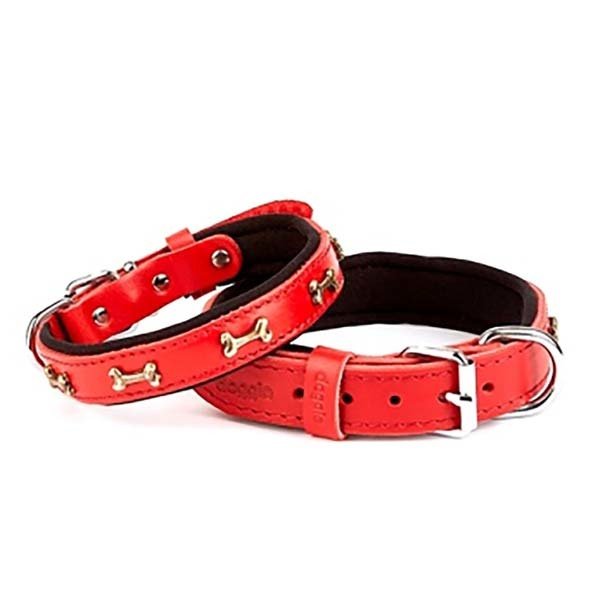 Doggie 2x35 Cm Comfort Deri Kemik Süslü Boyun Tasması Small Kırmızı | Köpek Boyun Tasması