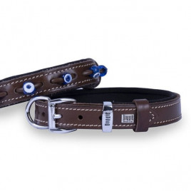 2x40 Cm Comfort Deri Nazar Boncuklu Boyun Tasması Medium Kahverengi | Köpek Boyun Tasması