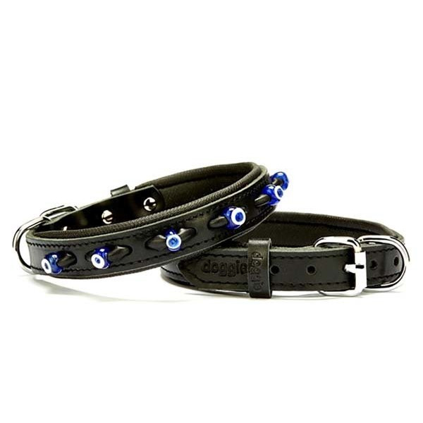Doggie 2x40 Cm Comfort Deri Nazar Boncuklu Boyun Tasması Medium Siyah | Köpek Boyun Tasması