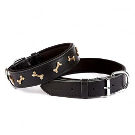 3.5x55 Cm Comfort Deri Kemik Süslü Boyun Tasması Medium Siyah | Köpek Boyun Tasması