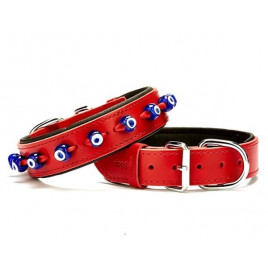 3.5x55 Cm Comfort Deri Nazar Boncuklu Boyun Tasması Medium  Kırmızı | Köpek Boyun Tasması