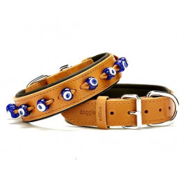 3.5x55 Cm Comfort Deri Nazar Boncuklu Boyun Tasması Medium Camel | Köpek Boyun Tasması