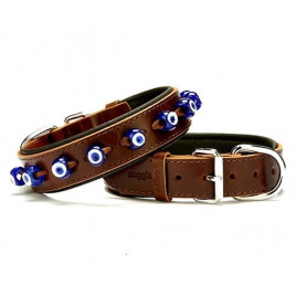 3.5x55 Cm Comfort Deri Nazar Boncuklu Boyun Tasması Medium Kahverengi | Köpek Boyun Tasması