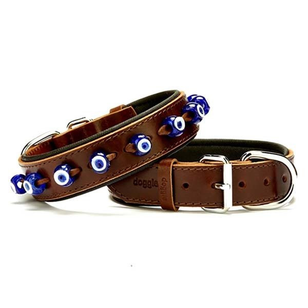 Doggie 3.5x55 Cm Comfort Deri Nazar Boncuklu Boyun Tasması Medium Kahverengi | Köpek Boyun Tasması