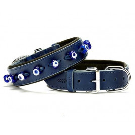 3.5x55 Cm Comfort Deri Nazar Boncuklu Boyun Tasması Medium Mavi | Köpek Boyun Tasması