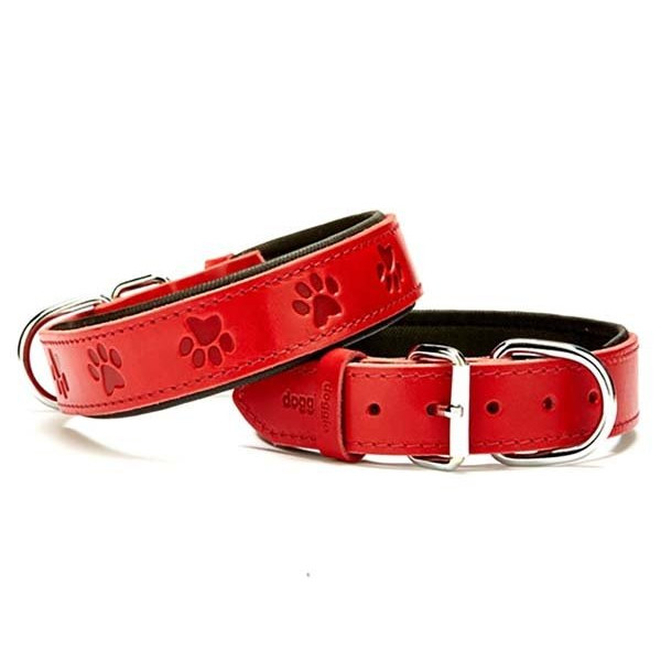 Doggie 3.5x55 Cm Comfort Deri Pati Desenli Boyun Tasması Medium Kırmızı | Köpek Boyun Tasması
