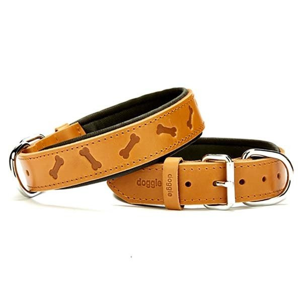 Doggie 3.5x60 Cm Comfort Deri Kemik Desenli Boyun Tasması Large Camel | Köpek Boyun Tasması
