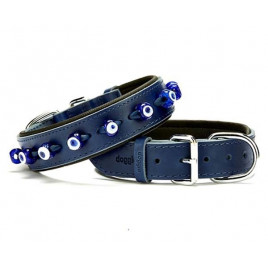 3.5x60 Cm Comfort Deri Nazar Boncuklu Boyun Tasması Large Mavi | Köpek Boyun Tasması