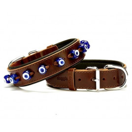 3.5x60 CmComfort Deri Nazar Boncuklu Boyun Tasması Large Kahverengi | Köpek Boyun Tasması