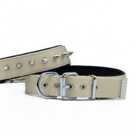 3x42-50 Cm Konfor Dokuma Çivili Boyun Tasması Haki Medium | Köpek Boyun Tasması
