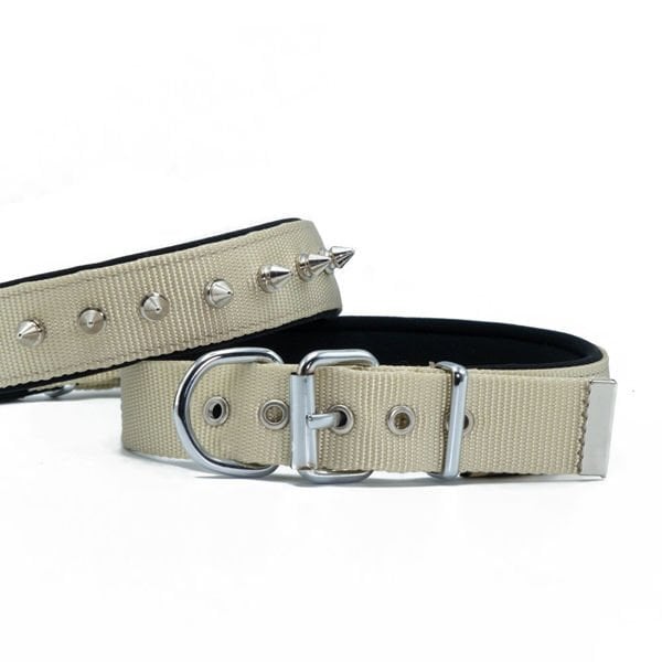 Doggie 3x42-50 Cm Konfor Dokuma Çivili Boyun Tasması Haki Medium | Köpek Boyun Tasması
