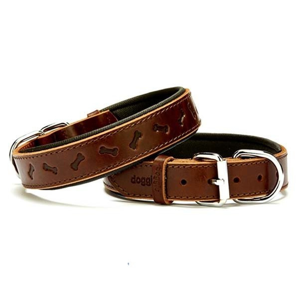 Doggie 3x50 Cm Comfort Deri Kemik Desenli Boyun Tasması Medium Kahverengi | Köpek Boyun Tasması