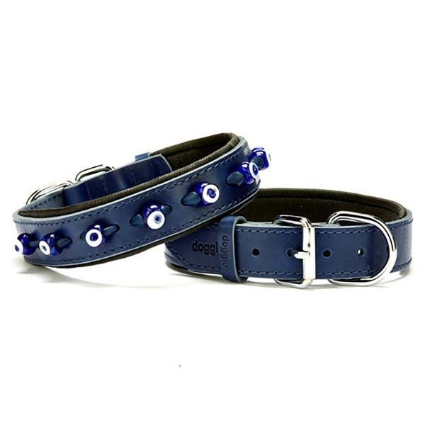 Doggie 3x50 Cm Comfort Deri Nazar Boncuklu Boyun Tasması Medium Mavi | Köpek Boyun Tasması