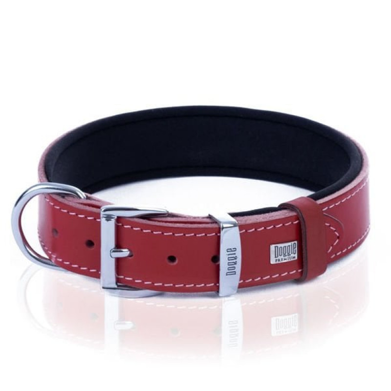 Doggie 4x47-55cm Konfor Deri Sade Boyun Tasması Red | Köpek Boyun Tasması