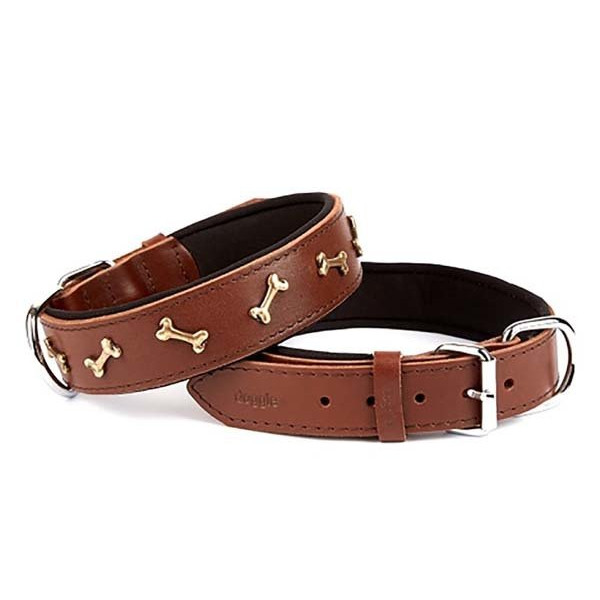 Doggie 4x60 Cm Comfort Deri Kemik Süslü Boyun Tasması Medium Kahverengi | Köpek Boyun Tasması