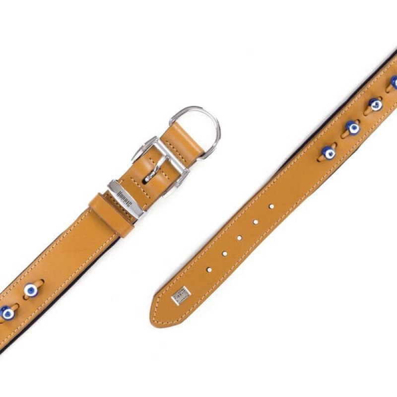 Doggie 4x60 Cm Comfort Deri Nazar Boncuklu Boyun Tasması Medium Camel | Köpek Boyun Tasması