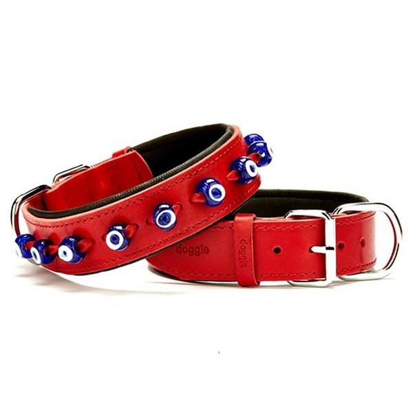 Doggie 4x60 Cm Comfort Deri Nazar Boncuklu Boyun Tasması Medium Kırmızı | Köpek Boyun Tasması