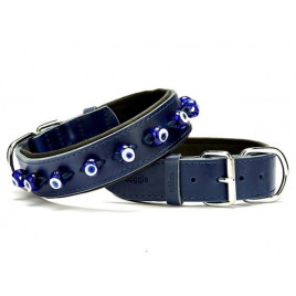 4x60 Cm Comfort Deri Nazar Boncuklu Boyun Tasması Medium Mavi | Köpek Boyun Tasması