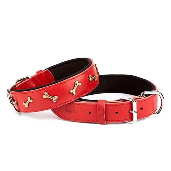 Doggie 4x65 Cm Comfort Deri Kemik Süslü Boyun Tasması Large Kırmızı | Köpek Boyun Tasması