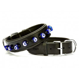 4x65 Cm Comfort Deri Nazar Boncuklu Boyun Tasması Large Siyah | Köpek Boyun Tasması