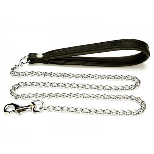 Doggie 2,5x110 Cm Konfor Deri Saplı Zincirli Gezdirme Siyah | Köpek Gezdirme Tasması