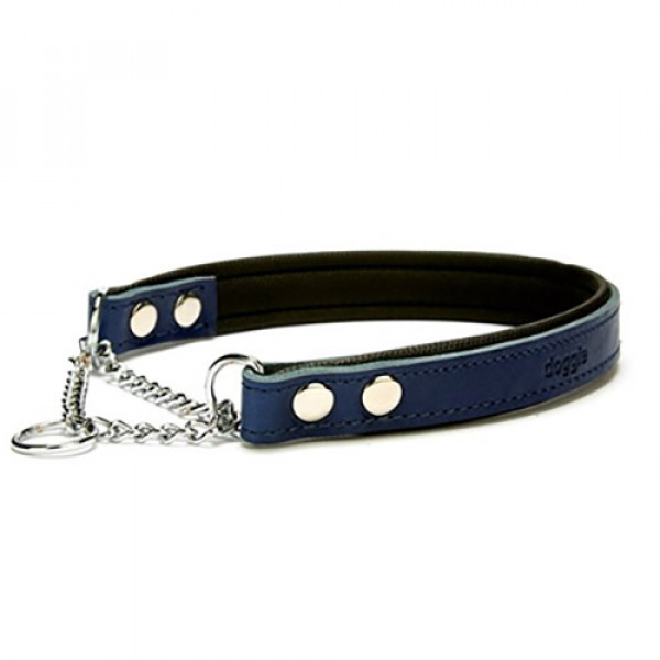 Doggie 2x35 45 Cm Konfor Deri Zincirli Boğma Tasma Royalblue | Köpek Eğitim Tasması