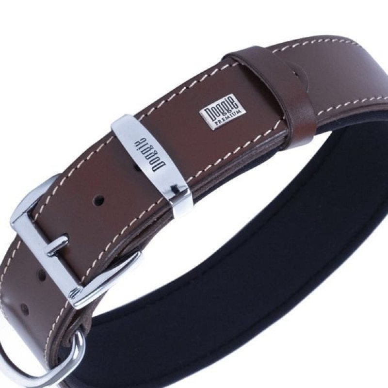 Doggie L Konfor Deri Çift İsimlikli Boyun Tasması Kahverengi 3.5x52-60 Cm | Köpek Boyun Tasması