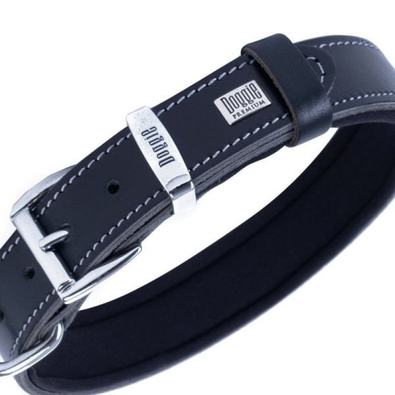 Doggie L Konfor Deri İsimlikli Boyun Tasması Siyah 3.5x52-60 Cm | Köpek Boyun Tasması