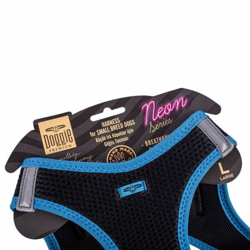 Doggie L Neon Havalı Dokuma Küçük Irk Göğüs Tasması Mavi 42-48 Cm | Köpek Göğüs Tasması