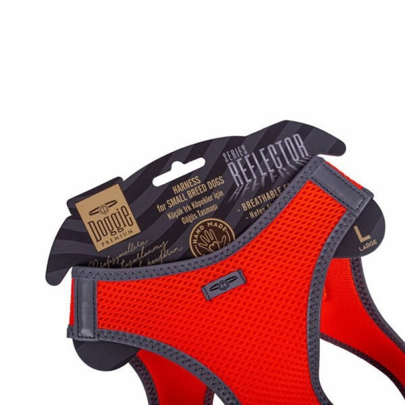 Doggie L Reflektör Havalı Dokuma Göğüs Tasması Turuncu 42-48 Cm | Köpek Göğüs Tasması