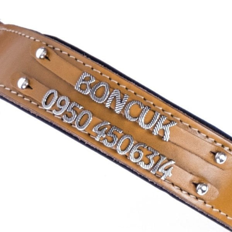 Doggie M Konfor Deri Çift İsimlikli Boyun Tasması Camel 3.5x47-55 Cm | Köpek Boyun Tasması