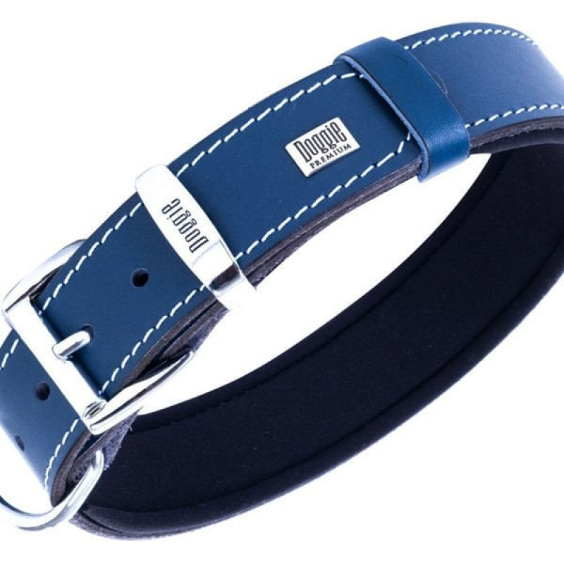 Doggie M Konfor Deri Çift İsimlikli Boyun Tasması Royal Mavi 3.5x47-55 Cm | Köpek Boyun Tasması